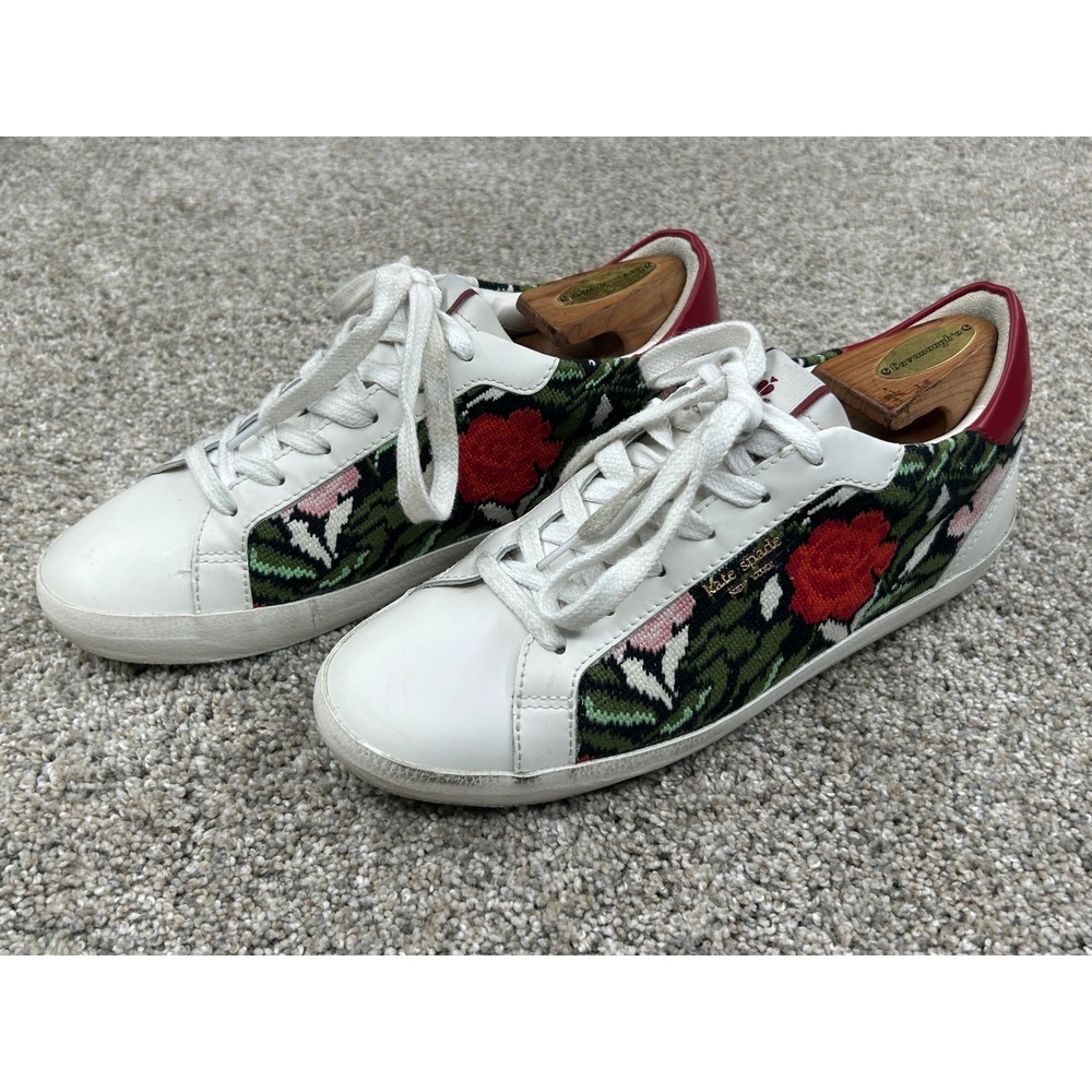 Kate Spade New York Ace Rose White Leather Floral Embroidery Sneakers 9B